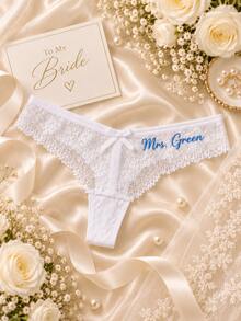 Personalized Lace Bridal Thong, Custom Mrs. Bride Panties, Wedding Lingerie Keepsake - Multicolor - View 4