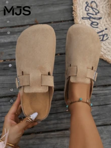 Men's Casual Retro Slouchy Shoes Half-Toe Slippers With Adjustable Buckle, Fashionable And Comfortable Autumn/Winter Slippers, Multiple Colors Available - Khaki - View 3