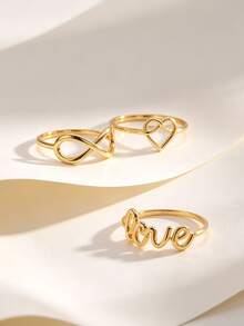Charm-In Women's Gold-Plated Rings, Infinity Symbol / Hollow Heart / Love Letter Hollow Design, Simple Romantic Style, Suitable For Daily Wear And Dates, Sweet Jewelry Gift For Women - Gold - View 1