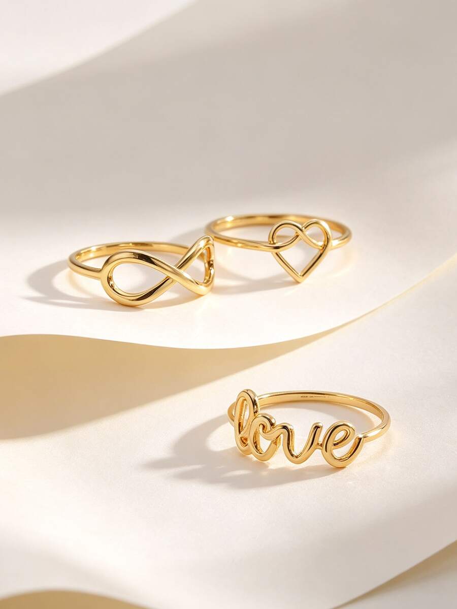 Charm-In Women's Gold-Plated Rings, Infinity Symbol / Hollow Heart / Love Letter Hollow Design, Simple Romantic Style, Suitable For Daily Wear And Dates, Sweet Jewelry Gift For Women - Gold - View 1