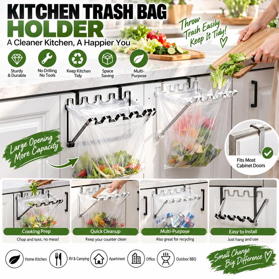 Kitchen Cabinet Hanging Trash Bag Storage Rack, Multi-Functional Trash Bag Organizer, Suitable For Various Plastic Bag Sizes, Space-Saving Home Kitchen Storage Solution - Multicolor - View 1