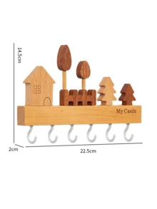My Castle Wooden Key Holder Wall-Mounted Decorative Entryway Storage Hook Organizer Rack Cute House And Tree Pattern Rustic Wooden Hooks Suitable For Keys, Hats, Coats, Scarves, Leashes, Hallway, Bedroom, Living Room Home Decor - Multicolor - View 4
