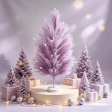 Lavender Mist Artificial Desktop Christmas Tree, 45/50cm Small Purple Parmesan Style Artificial Tree With Circular Base, Mini Decorative Tree Suitable For Desktop, Festival, Home, Party Display - Multicolor - View 1