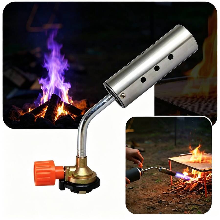 Large Caliber Stainless Steel Manual Ignition Spray Gun, Invertible Cartridge Type Torch Nozzle, High-Temperature Camping Gas Torch Accessory - Default - View 1