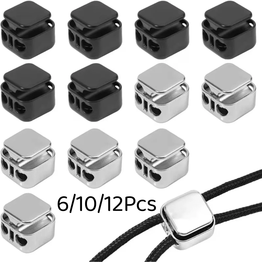 6/10/12Pcs Metal Cord Lock Adjuster, Heavy Duty Double Hole Press, Quick Fastening Drawstring, Universal For Pants Cord, Shoelaces, Zipper Pull - Multicolor - View 1