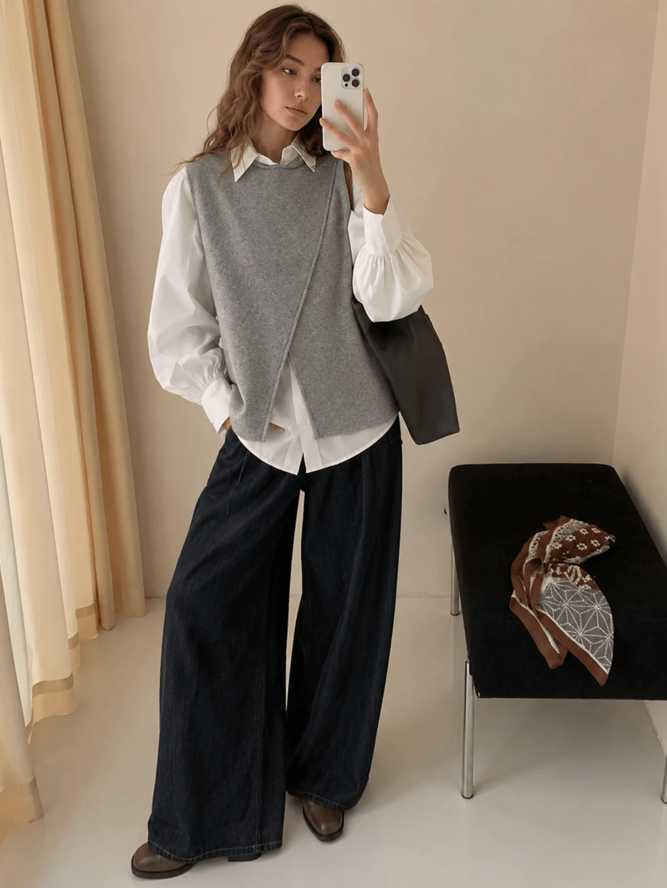 New Autumn/Winter Women's Minimalist Asymmetrical Slit Pullover Vest - Light Grey - View 1