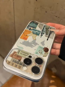 1件透明印章與建築拼貼個性化極簡防震軟TPU全包防污手機殼，適用於Apple 18 17 16 15 14 13 12 11 Pro Max Air - 彩色 - 查看 2