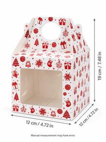 8 Reusable Christmas Snack Boxes With Clear Window And Handle, 4 Holiday Patterns, Suitable For Cupcakes And Candy Gift Packaging, Perfect For Holiday Parties, Dessert Tables And Seasonal Gifting - Multicolor - View 6