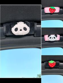 Cute Cartoon Strawberry & Panda Car Roof Grab Handle Cover, Soft Fabric Anti-Scratch Ceiling Overhead Pull Handle Protector Pad, Universal Decorative Car Interior Accessories For Girls - Short-hair Roof Handle - View 1