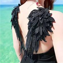 2pcs Embroidered Wing Patches DIY Lace Accessories, Multi-Layer Large Angel Wings Embroidered Flower Applique. Exquisite Embroidery Craftsmanship Multi-Layer 3D Wing Design. Suitable For COSPLAY Costume Decoration, Friends Gathering Outfit, Halloween Events, Theme Parties, DIY Clothing Modification. Eye-Catching Versatile Personalized Embroidered Patch Gift - Multicolor - View 3