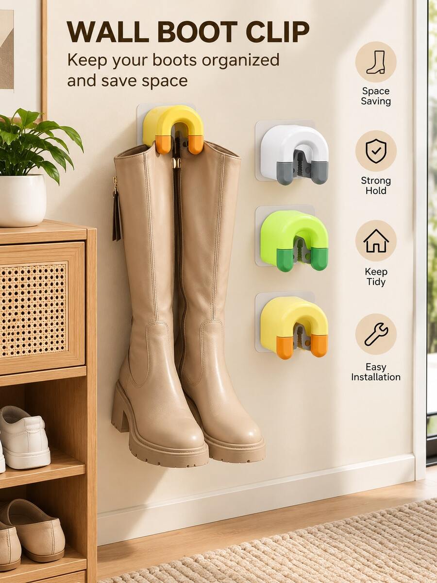 Convenient Boot Storage Clip, Drill-Free Wall-Mounted Space-Saving Vertical Design, Can Hold Long And Ankle Boots, Hats, Towels, Clothes, Suitable For Bedroom, Living Room, Bathroom - Multicolor - View 1