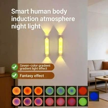 1pc USB-C Rechargeable RGB Motion Sensor Night Light, Wireless Ultra-Thin Wall Lamp, Color-Changing Ambient Light, Suitable For Bedroom, Hallway, Stairs, Closet, Home Decor - Multicolor - View 3