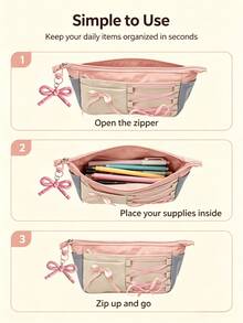 4pcs Sweet Ballet‑Style Lace‑Up Pencil Pouch Set, Includes 2 Notebooks & 1 Bow Charm Keychain - Sets - View 5