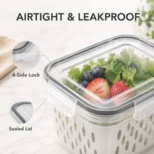 9-Piece Set: 3 Storage Boxes + 3 Lids + 3 Colander Baskets, Plastic Food Preservation Boxes With Colander And Lids - Leak-Proof, Freezer-, Reusable Multi-Functional Kitchen Storage Containers For Fruits, Vegetables And Food, Double-Layer Refrigerator Colander Storage Set - Multicolor - View 3