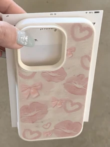 1件 白色愛心唇印蝴蝶結個性化 TPU 防摔全包手機殼，適用於 Apple 18 17 16 15 14 13 12 11 Pro Max Air 及系列 - 彩色 - 查看 1