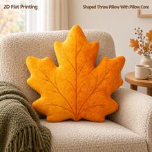 Golden Autumn Maple Leaf 2D Flat Printing Shaped Stuffed Throw Pillow, Perfect For Sofa Bedroom Living Room Cozy Home Decor For Office And Car, Throw Pillow Gift - Multicolor - View 4