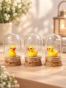 Yellow Duck Resin Figurine In Glass Dome, Miniature Duck Desktop Ornament With Cork Base, Home Office Tabletop Decor For Shelf And Desk - Yellow Duck - View 3