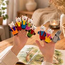 8pcs Finger Puppet Set, Cartoon Animal Family Hand Puppets, Mini Fabric Puppets, Storytelling Performance Props, Home Decor Ornaments - Multicolor - View 4