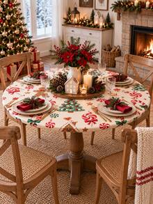 1pc Christmas Rectangular Tablecloth, Gingerbread House Candy Cane Tree Cookie Print Dining Table Cover For Kitchen Dining Room Party, Festive Holiday Table Decor, Home Decor, Room Decor, Christmas Decorations For Home - Multicolor - View 8