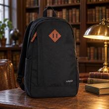 Black Water-Resistant Nylon Backpack 24L Large Capacity Unisex Daypack With Leather Patch Front Pocket For Travel School Work - Black - View 6
