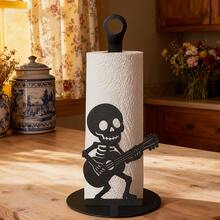 2D Flat Printed Halloween Rock Skull Playing Guitar Freestanding Kitchen Paper Towel Holder, Black Plastic Paper Towel Rack, Countertop Paper Towel Dispenser, Suitable For Kitchen, Gift For Family - Multicolor - View 3