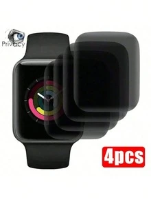 4片裝防偷窺新款 Apple 10代手錶膜，適用於 複合膜 iWatch8 弧面全螢幕手錶膜 3D 全覆蓋手錶膜 防偷窺膜，適用於 38/40/41/42/44/45/49/46mm，相容於 Ultra/SE/8/7/6/5/4/3/2/1/10/11/12 - 黑色4PCS - 查看 24
