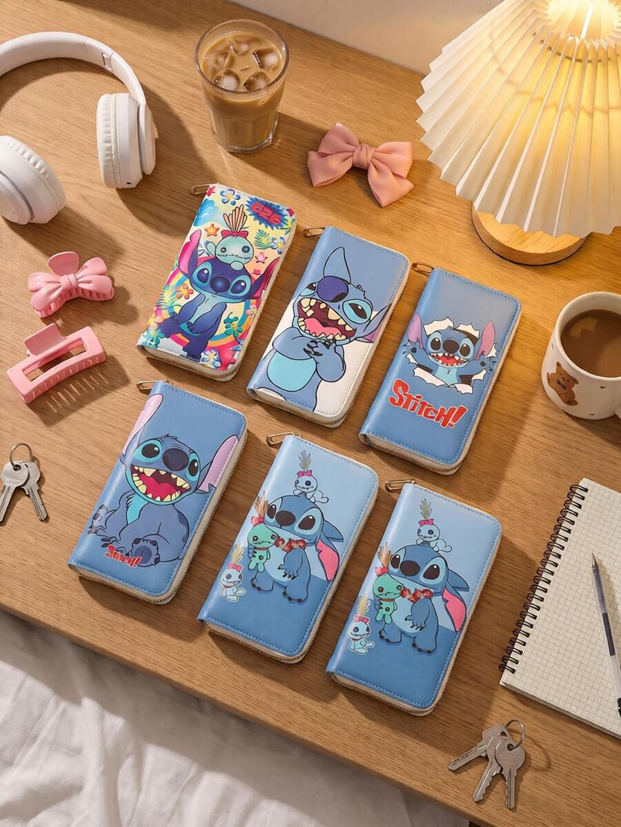 1pc,Disney Stitch Portable Snap Wallet – Cartoon Billfold With Card Slots, ID Window, And Business Card Holder; Cute Coin Purse Gift With High-Capacity Document Storage - View 1