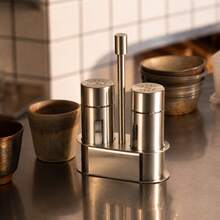 2pcs Stainless Steel Salt And Pepper Shaker Set, Viewing Windows, Brushed Finish, Portable Caddy, Tabletop Seasoning Organizer For Ground Spices, Kitchen, Dining Table, Restaurant, BBQ, Saudi National Day Dining, Christmas Table Settings And Gifts - Multicolor - View 5