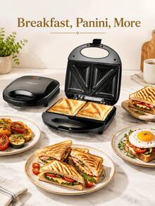 SOKANY Pembuat Roti Lapis Segitiga, Piring Panggangan Anti Lengket 2 Iris, Alat Pembuat Panini Sarapan Elektrik untuk Dapur Rumah - Hitam - View 6