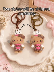 Sanrio Cute Hello Kitty Chef Flocked Keychain Ornament, 3D Cartoon KT Cat Adorable Pendant, Suitable For Bags, Car Keys, Girls Gift - Multicolor - View 8