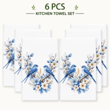 2pcs/Pack White Blue Bird & Floral Pattern Towels, Fresh Nordic Country Style Soft Absorbent Fabric Rectangular Kitchen Hand Towels, Blue Bird, Blue Flower, White Petal & Leaf Print Details, Elegant Natural Plant Theme Design, Suitable For Spring Kitchen, Dining Room, Country Home And Daily Decor. - Multicolor - View 15
