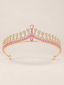 1PC Kids Pink Crown Rhinestone Hair Accessory, Simple Court-Style Princess Hairpiece For Weddings, Flower Girls, Birthday Parties, And Holiday Gifts - Multicolor - View 7