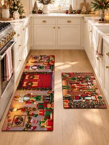 1/2pcs Christmas Kitchen Decor Rug, Christmas Nutcracker Design, Winter Kitchen Rug And Mat, Non-Slip Washable Absorbent Kitchen Accessories Decor Mat, Christmas Holiday Gift! - Multicolor - View 3