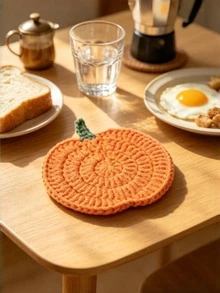 4/1pc Pumpkin Crochet Coaster Set, 4 Colors, Handmade, Highly Absorbent, Suitable For Autumn Thanksgiving, Halloween Home Decor, Rustic Coffee Table Mat, Cute Autumn Kitchen Accessory, Perfect Autumn Gift For Friends, Family And Coffee Lovers - Model B - View 8