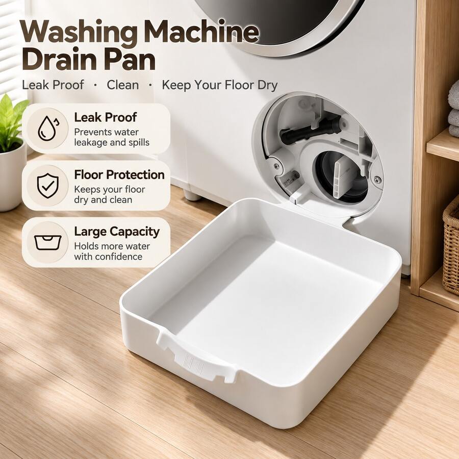 1pc Washing Machine Drain Pan, Anti-Leak Design Washing Machine Water Guide, Suitable For Washing Machine Tray, Water Collection Pan, Bottom Floor Protection, Made Of Durable Plastic Material, Suitable For Laundry Room Equipment Accessories. Bathroom Accessories Kitchen Accessories Home Accessories - One Size - View 1