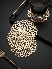 6-24pcs Gold Hollow Flower Design Coasters, Modern Minimalist PVC Round Waterproof Heat-Insulating Coasters Suitable For Coffee Table, Banquet, Holiday Gathering - Multicolor - View 6