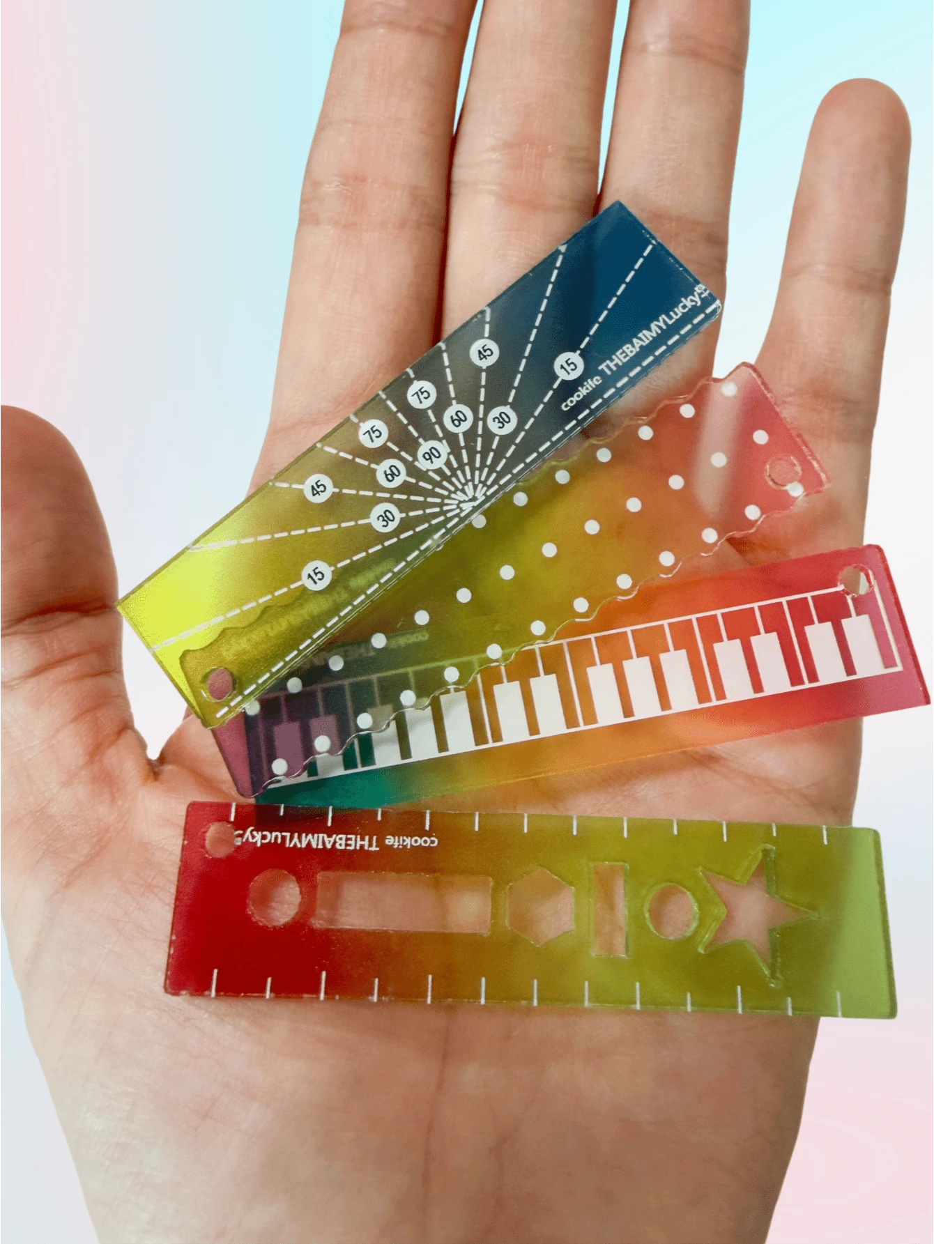 Mini Student Multi-Function Palm Ruler, Notebook Scale Ruler, Transparent Wavy Colorful Compact Straight Ruler & Protractor, Multiple Combinations - Multicolor - View 1