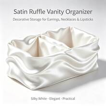Satin Ruffle Edge Vanity Storage Box, Dual Compartment Design, Decorative Desktop Jewelry & Cosmetic Organizer For Earrings, Necklaces, Lipsticks, Romantic Vanity Decor For Women,Makeup Organizer,Room Decor - View 4