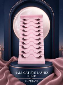 10 Pairs Half-Length Cat Eye False Eyelashes, Soft Fiber, Lifted Outer Corner, Transparent Thin Stem - Essential For Middle Eastern Makeup, Lightweight Invisible Reusable, Half-Length Outer Corner Lashes, Suitable For Daily Light Makeup And Special Occasions - View 5