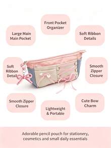 4pcs Sweet Ballet‑Style Lace‑Up Pencil Pouch Set, Includes 2 Notebooks & 1 Bow Charm Keychain - Sets - View 4