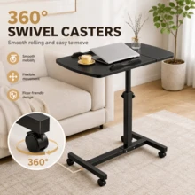 ERUIV C-Shaped Side Table With Wheels, Height Adjustable Laptop Table, Mobile Sofa Side Table With Tilting Split Tabletop, Bedside Coffee Table For Living Room, Bedroom And Office - 1 Black Table - View 5