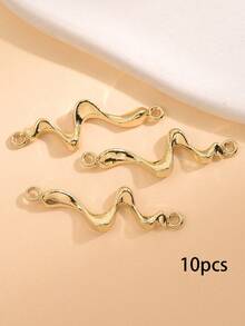 10pcs/Set Metal Asymmetrical Stripes Three-Dimensional Zinc Alloy Double Hanging Connector DIY Basic Findlings For Women For DIY Jewelry Making - Gold - View 12