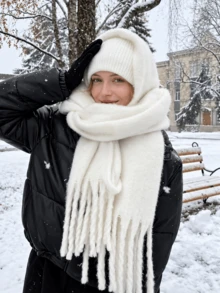 1pc Solid Color Tassel Decor Scarf, Elegant Thick Unisex Scarf, Autumn/Winter Fashion Accessory - White - View 6