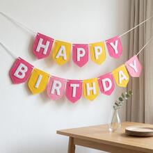 1pc Felt Colorful Rainbow Birthday Banner, Colorful Birthday Decoration, Suitable For Women, Men, Pets, Handmade Party Background - Multicolor - View 5