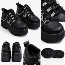 Sepatu Bot Ankle Wanita Gaya Gothic Punk dengan Dekorasi Rantai, Sol Tebal, Tali Elastis, Ujung Bulat, Hak Tebal, Sepatu Bot Ankle Cosplay Y2K - Hitam - View 2