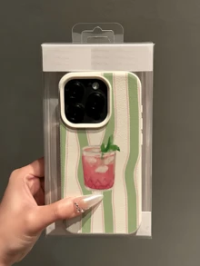 1件 白色波浪條紋飲品設計極簡全包覆 TPU 防震手機殼，適用於 Apple 18 17 16 15 14 13 12 11 Pro Max Air 及系列 - 彩色 - 查看 4