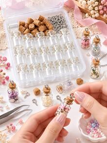15pcs/Box Mini Glass Bottle Set With Cork Stoppers And Eye Screws - Clear Small Bottles With Storage Box, Suitable For DIY Wish Bottles, Spell Jars, Jewelry Necklaces, Pendants And Crafts - Multicolor - View 1