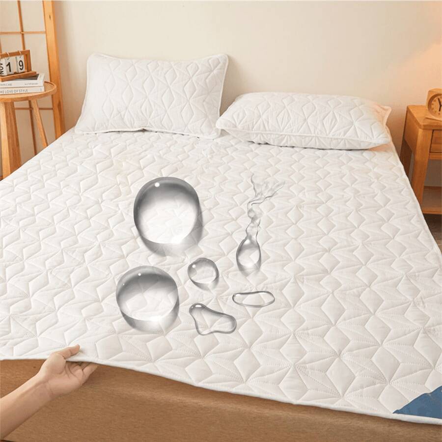 1 pieza Protector de colchón acolchado impermeable, Colchoneta transpirable con correas elásticas, Cubre colchón ajustable BT3R - Gris - Ver 1