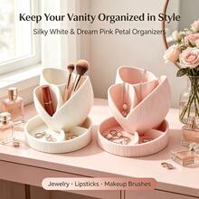 Petal-Shaped Vanity Storage Box, Decorative Storage Container For Earrings, Necklaces, Lipsticks And Makeup Brushes, Elegant Textured Vanity Decor, Suitable For Women - View 1