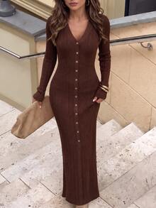 Roviva Women's Autumn Casual Commute Long Sweater Dress, Suitable For Party, Gathering, Holiday, Birthday Party, Work Commute, Office, Beach Vacation - Coffee Brown - View 9